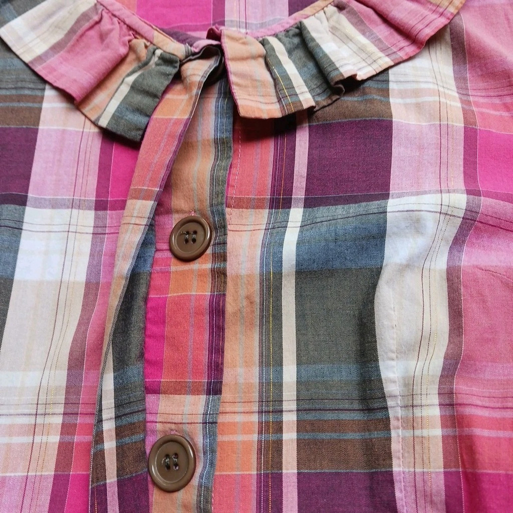 La Made Women's Pink Plaid Button Up Shirt Dress Medium - Picture 4 of 8
